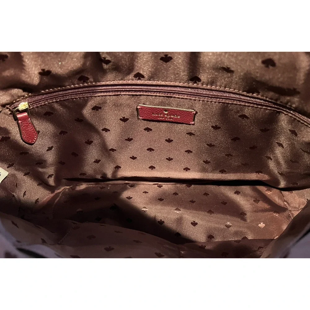 Kate Spade New York Leila Triple Compartment Handbag Tote Cherrywood Pebbled NEW